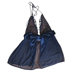 Vtg Victoria's‎ Secret Black Nighty Baby Doll Slip size L